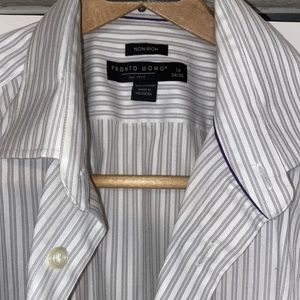 Men’s Dress Shirt for Cufflinks - Pronto Uomo, S, White w Grey Stripes